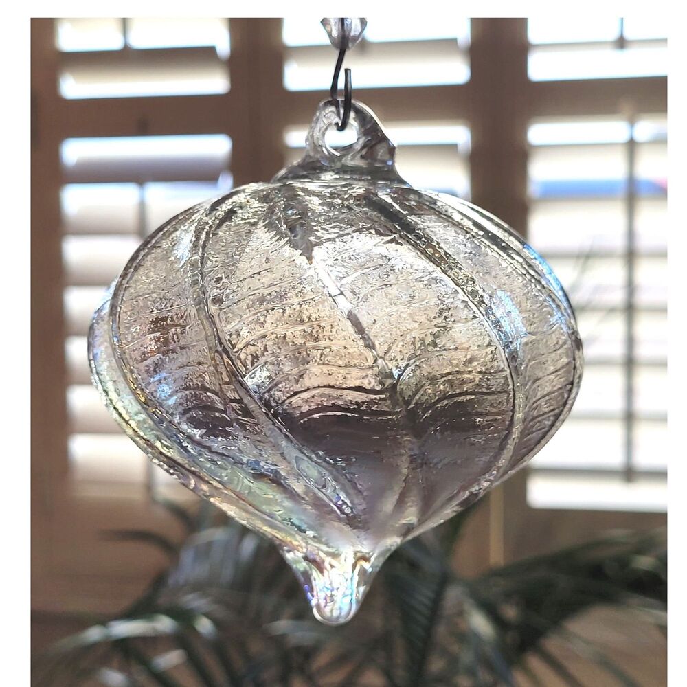 2 Sisters Artisan Glass 4" Iridescent Clear Onion or Top  Blown Glass Ornament